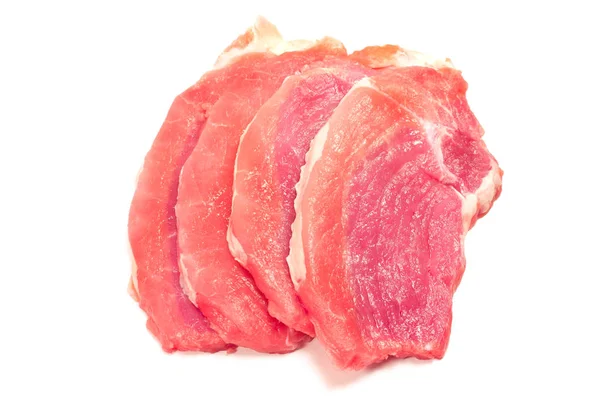 Costoletta Carne Maiale Cruda Isolata Bianco — Foto Stock