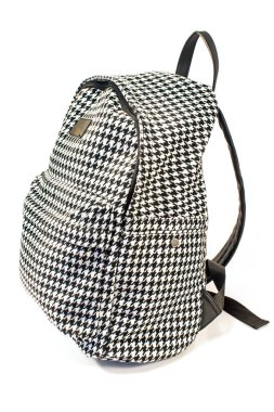 Beyaz izole pepito desenli sırt çantası