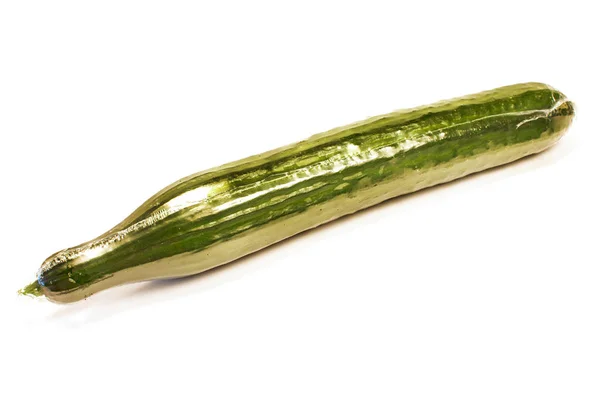 Cucumber packed in cellophane isolated on white — Stock Photo, Image