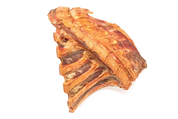 烟熏干猪肉肋骨隔离在白色 — 图库照片
