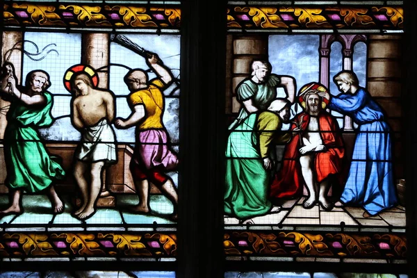 Glasfenster Der Kathedrale Der Stadt Quimper Frankreich — Stockfoto