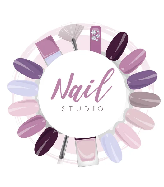 Логотип студии ногтей с элементами фиолетового цвета — стоковый вектор