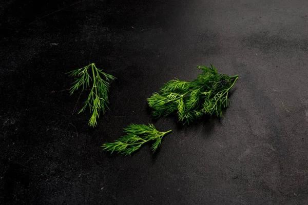 Tiro Verde Eneldo Sobre Fondo Negro Cerca —  Fotos de Stock