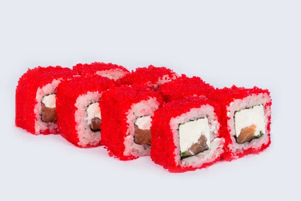 Sushi Shot Białym Tle Widok Boku Cięcia — Zdjęcie stockowe