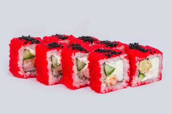 Sushi shot na białym tle widok z boku — Zdjęcie stockowe