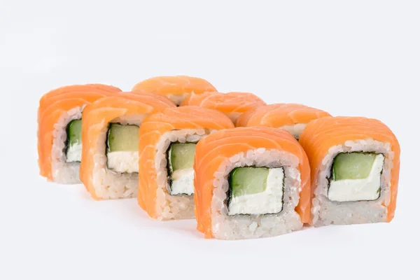 Sushi Tiro Fundo Branco Vista Lateral Para Corte — Fotografia de Stock