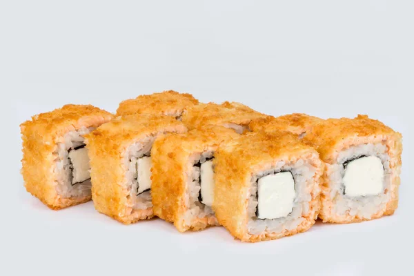 Sushi Girato Uno Sfondo Bianco Vista Laterale Taglio — Foto Stock