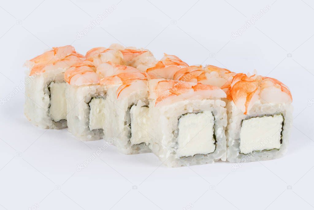 Sushi shot on a white background side view for cutting