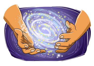 The hands of God create the Universe clipart