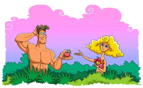 Єва дає Адам фрукти з Заборонене дерево — стокове фото