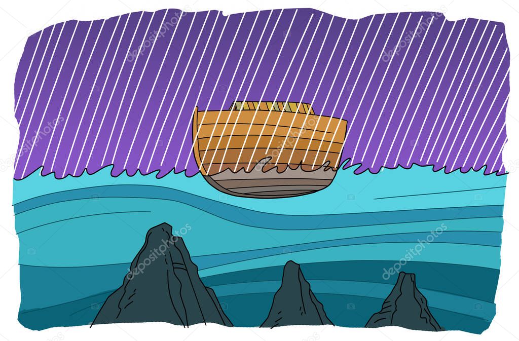 Noahs ark floats during a global flood