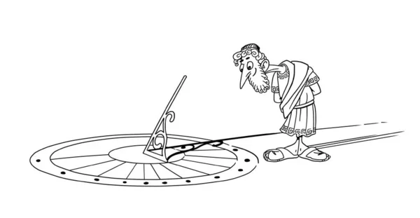 Starożytna Greka patrzy na zegar słoneczny, słoneczny zegar — Zdjęcie stockowe