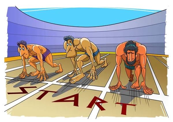 Greccy biegacze stoją na starcie i gotowi do biegu — Zdjęcie stockowe