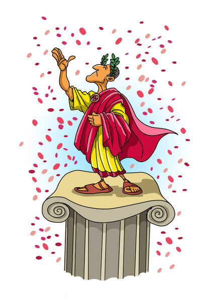 Proud Roman emperor on a pedestal receives honors
