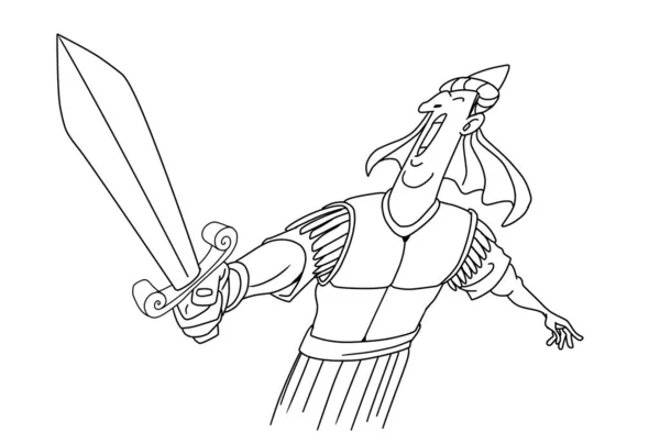 Ein tapferer Soldat hält ein Schwert und schreit Stockfoto