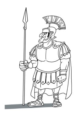 Romalı savaşçı yüzbaşı elinde mızrakla duruyor.