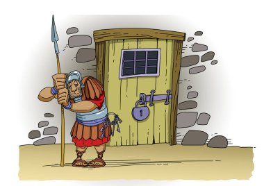 Roma askeri hapishanenin kapısını koruyor ve nöbet tutuyor.