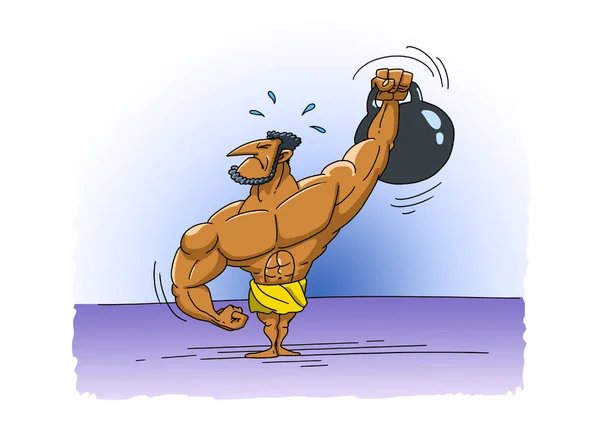 Greek strongman lifts a heavy kettlebell