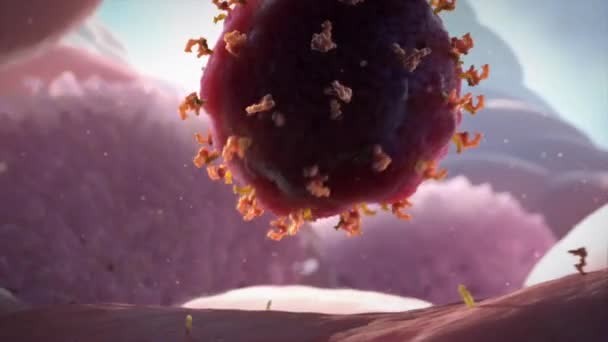 3d animation of glowing Virus Cells, Viruses, Virus Cells under microscope — Stock Video