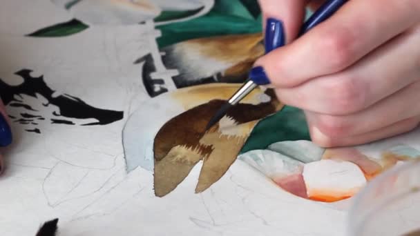 Drawing Amazing Birds Watercolor Flowers Paper Sheet Brush — Stock Video