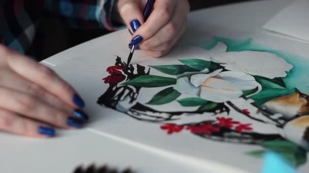 Zeichnung Erstaunlicher Vögel Mit Aquarellblumen Auf Einem Papierbogen Mit Einem — Stockvideo