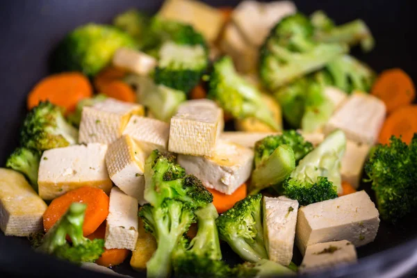 Tofu Grillé Avec Brocoli Carottes Intérieur Wok — Photo