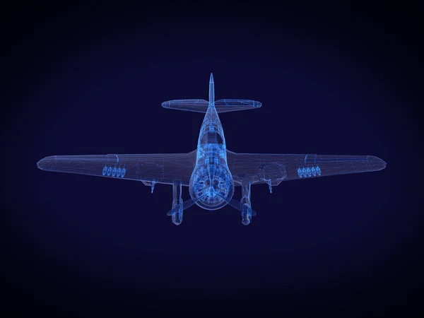 Blue Ray Ancient Aircraft Dark Background Rendering — Stock Photo, Image