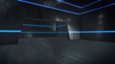 Boş ürün standı, ışık saçan boş oda, soyut uzay 33D görüntüleme 