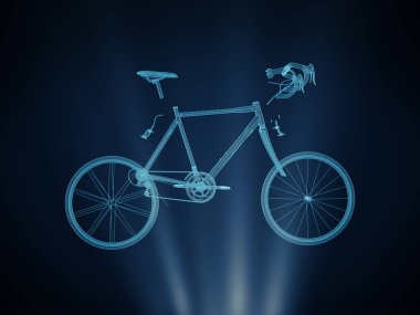 Hologram Wireframe 3d biçiminde parçalanmış bisiklet