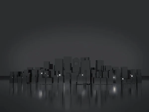 Cidade Abstrata Para Fundo Cidade Escura Cidade Noturna Renderização — Fotografia de Stock