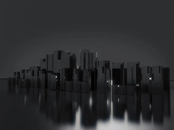 Ciudad Abstracta Fondo Ciudad Oscura Ciudad Nocturna Renderizado — Foto de Stock