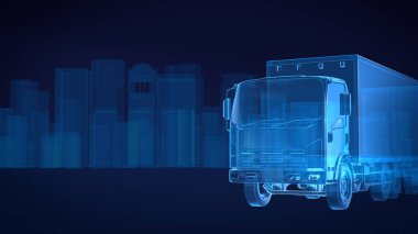 Kamyon x ışını mavi şeffaf şehir arkaplan 33d görüntüleme
