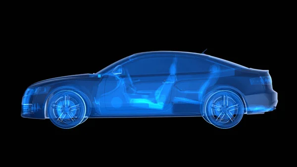 blue x-ray car on a dark background.3D rendering