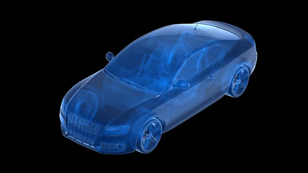 Blue Ray Car Dark Background Rendering — Stock Photo, Image