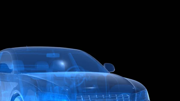 Ray Niebieski Samochód Renderowanie Ciemny Background — Zdjęcie stockowe