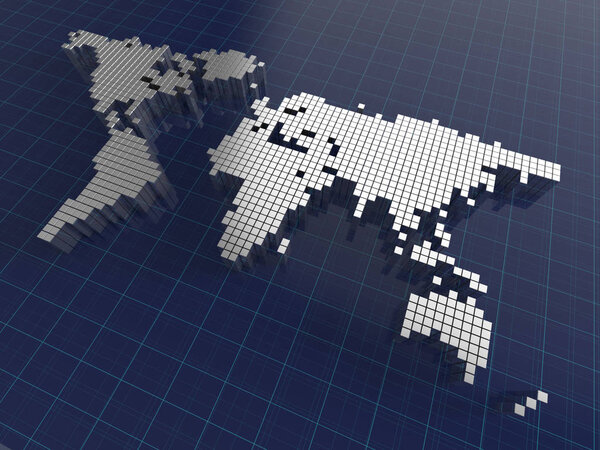 Modern world map,Map in the box,abstract world map.3D rendering