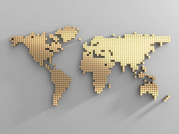 Mapa Mundo Feito Por Caixa Cubo Dourado Parede Branca Quarto — Fotografia de Stock