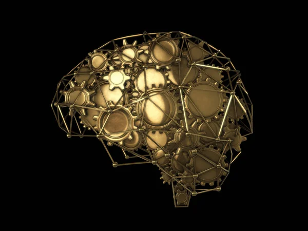 齿轮和机器零件在大脑形态 智力工作概念 抽象思维等方面的应用 — 图库照片