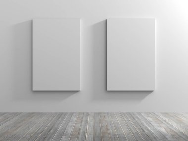 İki adet boş 3D çerçeveli boş oda.