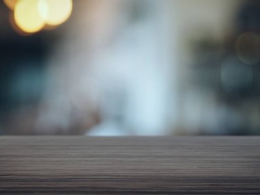 Ahşap zemin, kafenin arka planı bulanık.