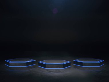 Görüntü için kaldırım, tasarım için platform, ışık 33d görüntüleme ile boş ürün standı.