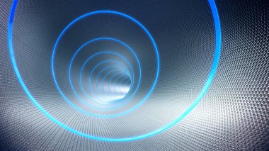 Boru, fütüristik hafif 3D işlemeli uzun karanlık tünel