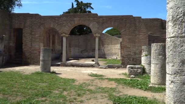 Arv Tidiga Italienska Historia Res Resmål För Turister Ostia Gamla — Stockvideo