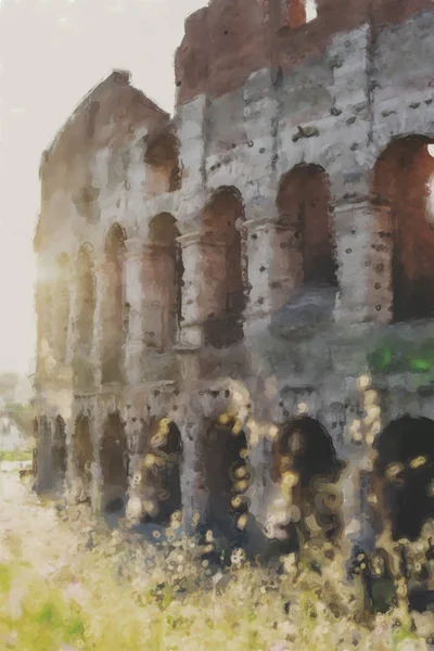 Sunrise Вид Колізей Римі Італія Рим Архітектури Орієнтир Photoshop Імітація — стокове фото