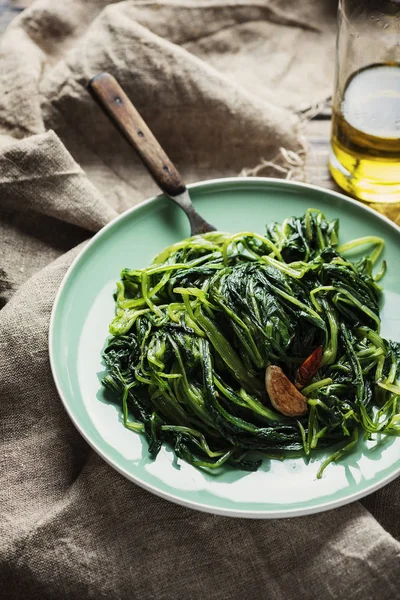 Typical Italian Vegan Dish Boiled Chicory Selective Focus — Stock Photo, Image