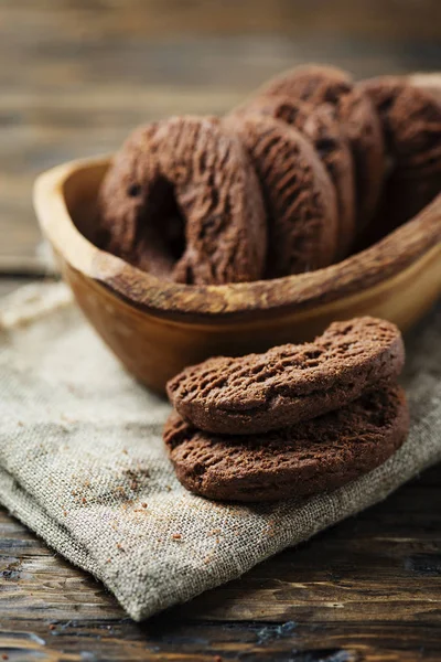 Házi Csokoládé Cookie Kat Fából Készült Asztal — Stock Fotó