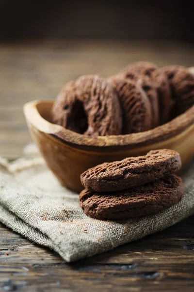 Házi Csokoládé Cookie Kat Fából Készült Asztal — Stock Fotó