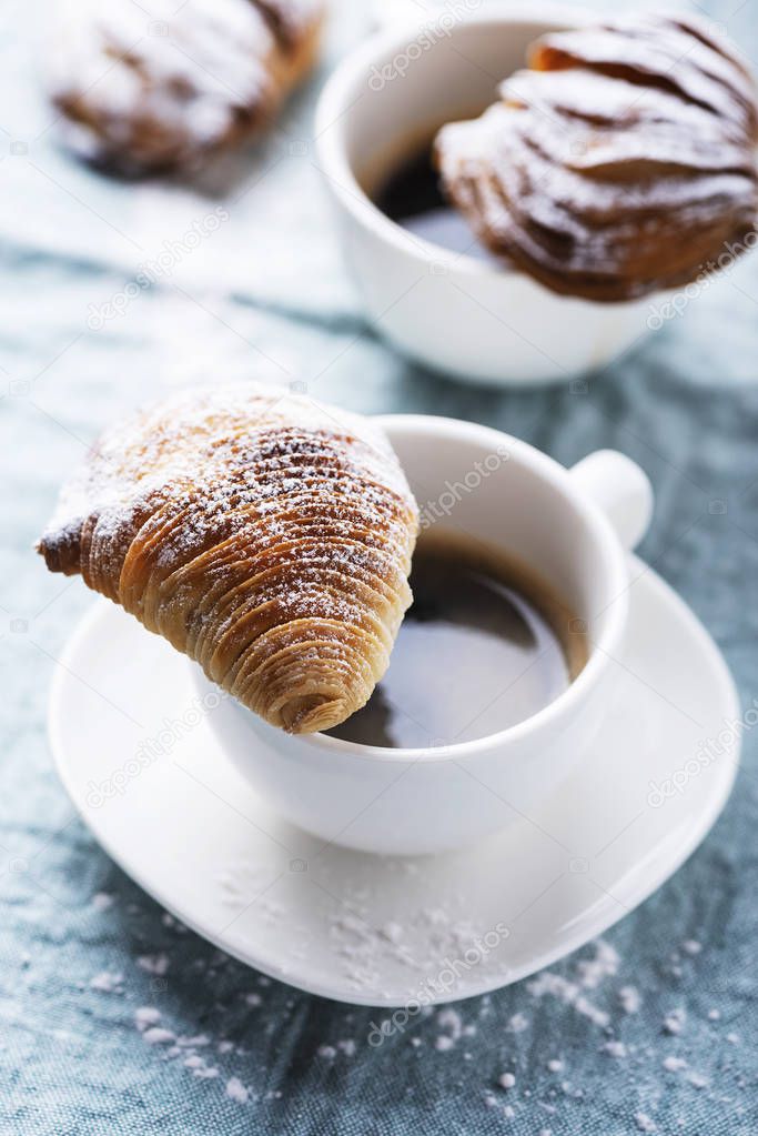 Sfogliatella with ricotta cheese and fresh coffee