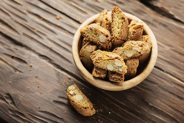 Tuscany Cantucci Fából Készült Asztal Szelektív Összpontosít Tipikus Cookie — Stock Fotó