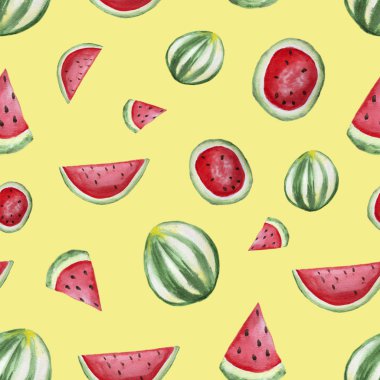 Sarı zemin üzerine karpuz ile Seamless modeli